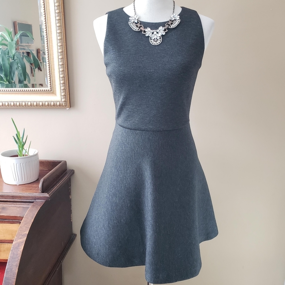Alice + Olivia Charcoal Gray Sleeveless Fit-and-Flare Mini Dress